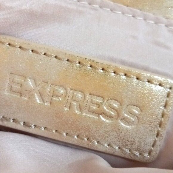 Express Fold-Over Clutch Purse Gold Pink Shoulder Chain Zip Snap Closure - Picture 4 of 16